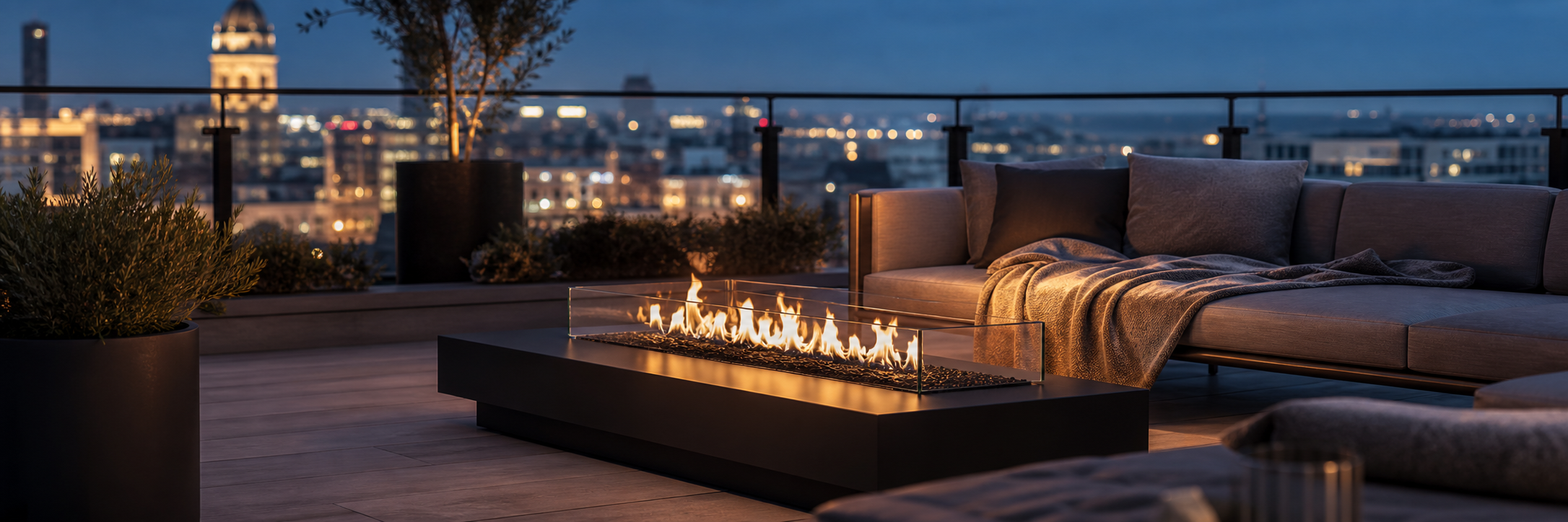 Bioethanol Kamin auf moderner Terrasse